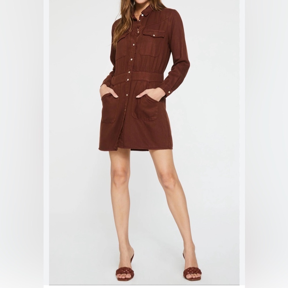 Dear John Rust Brown Long Sleeve Dress Size S NWT Utility Cargo Casual Rayon